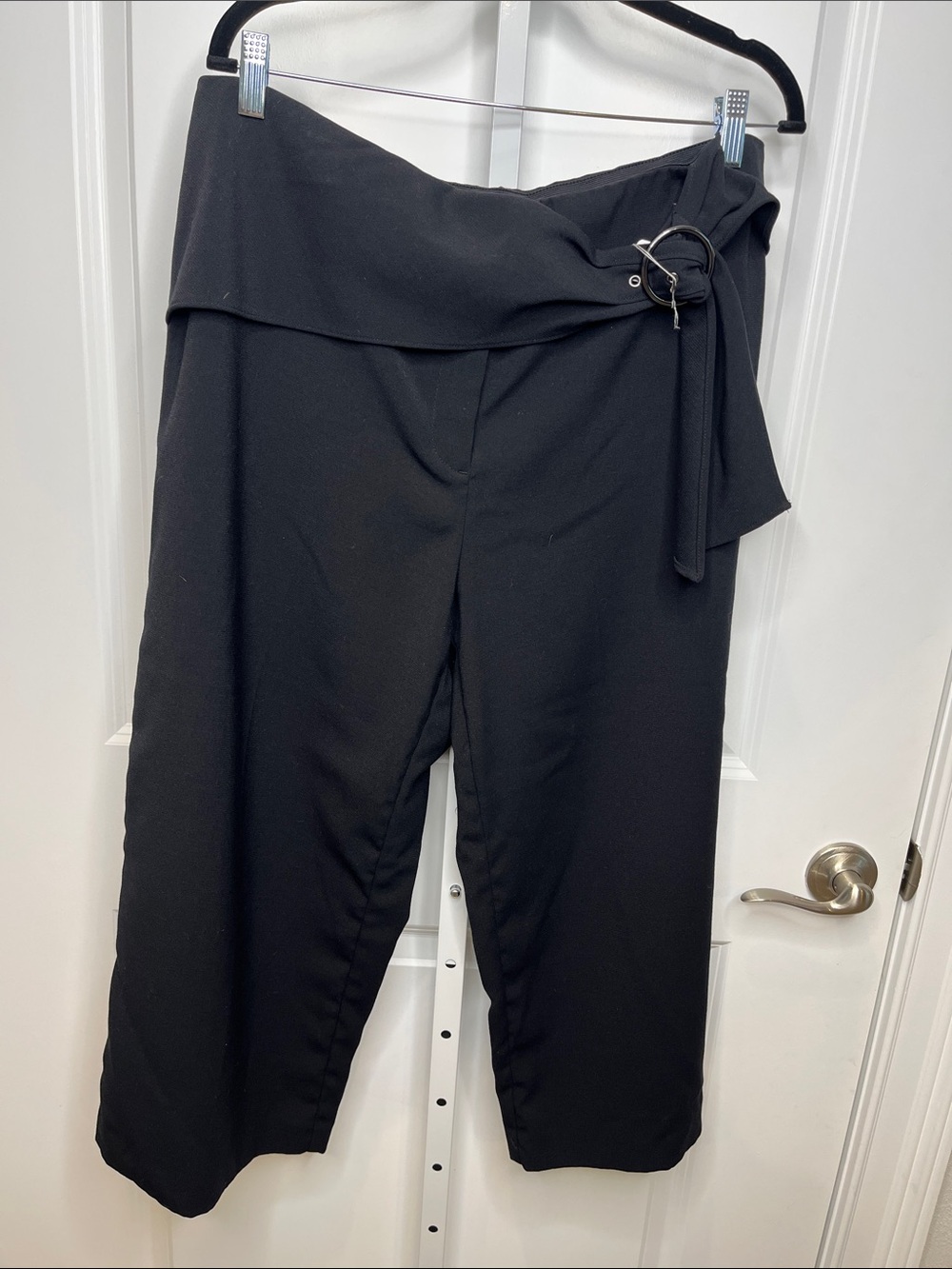 Alfani Black Wide-Leg High-Waist Pants with Buckle Tie XL 16